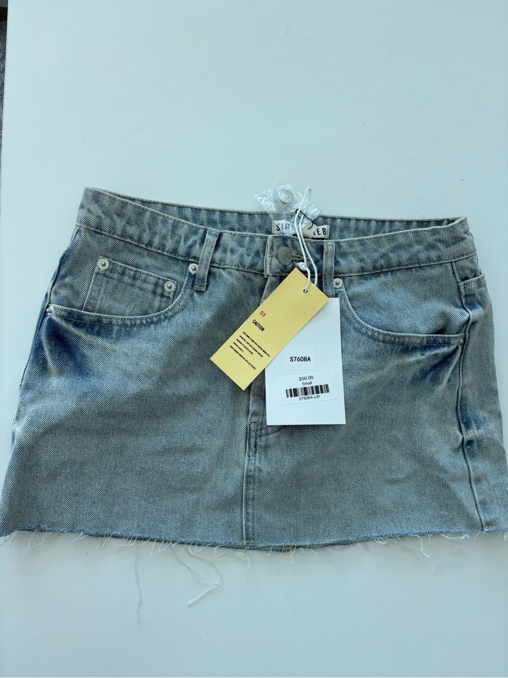 Grey Denim Mini Skirt with Raw Hem